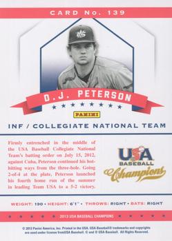 2013 Panini USA Baseball Champions - National Team Mirror Green #139 D.J. Peterson Back