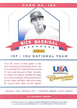 2013 Panini USA Baseball Champions - National Team Mirror Green #180 Nick Madrigal Back