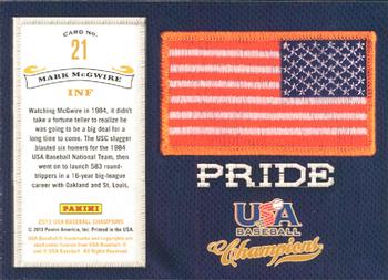 2013 Panini USA Baseball Champions - Pride #21 Mark McGwire Back