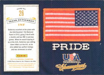 2013 Panini USA Baseball Champions - Pride #26 Isaak Gutierrez Back