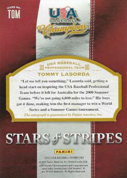 2013 Panini USA Baseball Champions - Stars and Stripes Signatures #TOM Tommy Lasorda Back