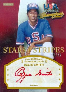 2013 Panini USA Baseball Champions - Stars and Stripes Signatures Red Ink #OZZ Ozzie Smith Front