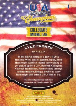 2013 Panini USA Baseball Champions - Triple Play Materials #4 Kyle Farmer Back