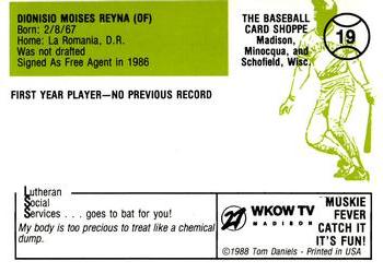 1988 Madison Muskies  #19 Dion Reyna Back