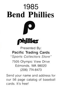 1985 Pacific Bend Phillies #NNO John McKinney Back