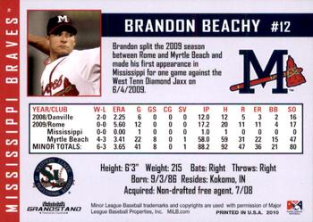 2010 Grandstand Mississippi Braves #3 Brandon Beachy Back