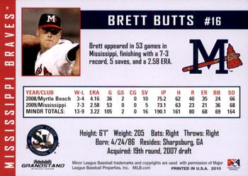 2010 Grandstand Mississippi Braves #6 Brett Butts Back