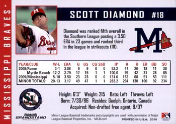 2010 Grandstand Mississippi Braves #10 Scott Diamond Back