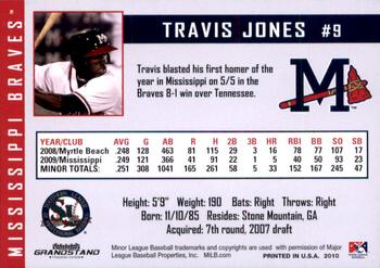 2010 Grandstand Mississippi Braves #19 Travis Jones Back