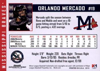2010 Grandstand Mississippi Braves #22 Orlando Mercado Back