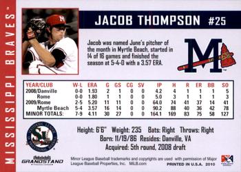 2010 Grandstand Mississippi Braves #29 Jacob Thompson Back