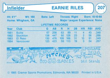 1985 Cramer Vancouver Canadians #207 Earnie Riles Back
