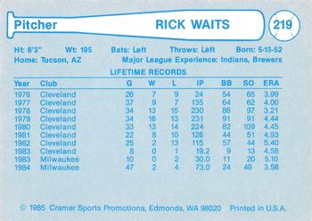1985 Cramer Vancouver Canadians #219 Rick Waits Back