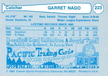 1985 Cramer Vancouver Canadians #223 Garrett Nago Back