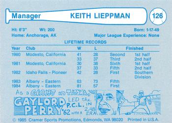 1985 Cramer Tacoma Tigers #126 Keith Lieppman Back