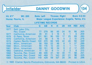 1985 Cramer Tacoma Tigers #134 Danny Goodwin Back