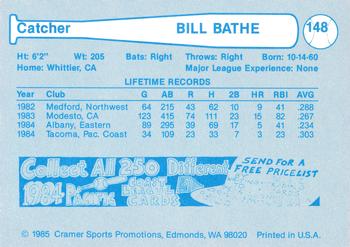 1985 Cramer Tacoma Tigers #148 Bill Bathe Back