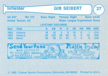 1985 Cramer Portland Beavers #27 Gib Seibert Back