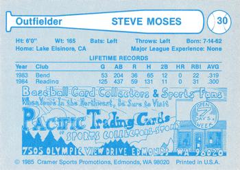 1985 Cramer Portland Beavers #30 Steve Moses Back