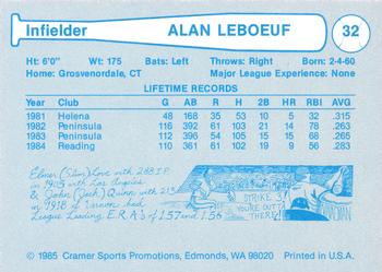 1985 Cramer Portland Beavers #32 Al Leboeuf Back