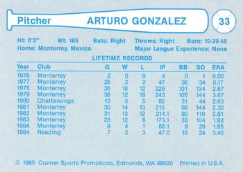 1985 Cramer Portland Beavers #33 Arturo Gonzalez Back