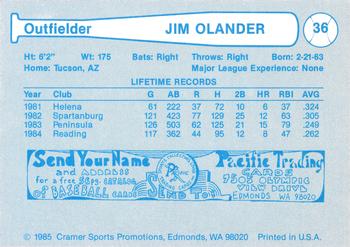 1985 Cramer Portland Beavers #36 Jim Olander Back