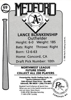 1986 Cramer Medford A's #69 Lance Blankenship Back