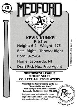 1986 Cramer Medford A's #70 Kevin Kunkel Back