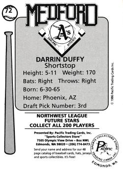 1986 Cramer Medford A's #72 Darrin Duffy Back
