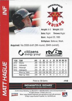 2013 Choice Indianapolis Indians #10 Matt Hague Back