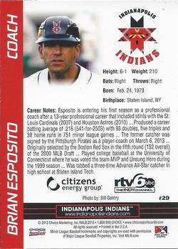 2013 Choice Indianapolis Indians #29 Brian Esposito Back