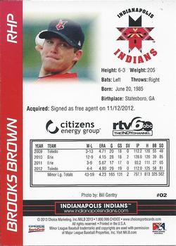 2013 Choice Indianapolis Indians #2 Brooks Brown Back
