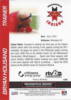 2013 Choice Indianapolis Indians #34 Bryan Housand Back