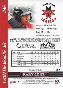 2013 Choice Indianapolis Indians #7 Ivan DeJesus Jr. Back