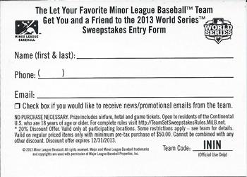 2013 Choice Indianapolis Indians #NNO2 2013 World Series Entry Form Back
