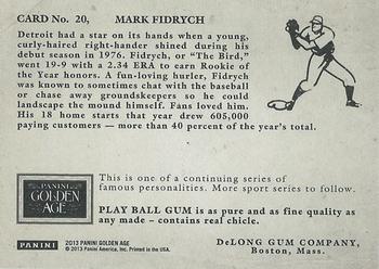 2013 Panini Golden Age - Delong Gum #20 Mark Fidrych Back