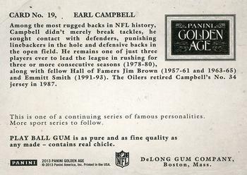 2013 Panini Golden Age - Delong Gum #19 Earl Campbell Back