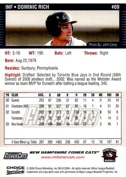 2004 Choice New Hampshire Fisher Cats #09 Dominic Rich Back