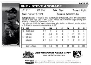 2005 Choice New Hampshire Fisher Cats #2 Steve Andrade Back