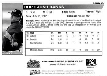 2005 Choice New Hampshire Fisher Cats #3 Josh Banks Back