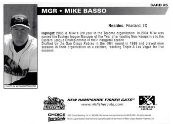 2005 Choice New Hampshire Fisher Cats #5 Mike Basso Back