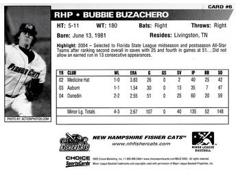 2005 Choice New Hampshire Fisher Cats #6 Bubbie Buzachero Back