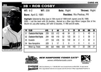 2005 Choice New Hampshire Fisher Cats #9 Rob Cosby Back