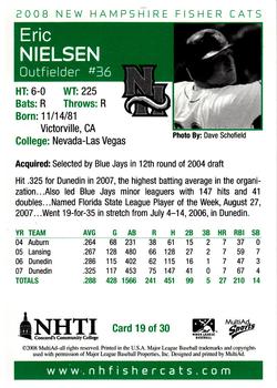 2008 MultiAd New Hampshire Fisher Cats #19 Eric Nielsen Back