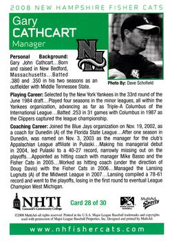 2008 MultiAd New Hampshire Fisher Cats #28 Gary Cathcart Back