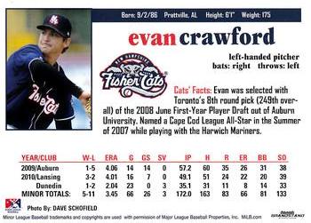 2011 Grandstand New Hampshire Fisher Cats #NNO Evan Crawford Back