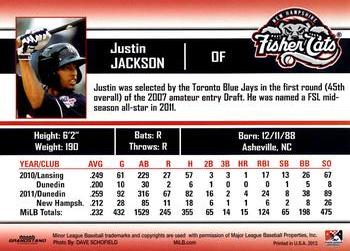 2012 Grandstand New Hampshire Fisher Cats #11 Justin Jackson Back