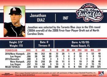 2012 Grandstand New Hampshire Fisher Cats #17 Jonathan Diaz Back