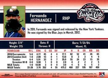 2012 Grandstand New Hampshire Fisher Cats #18 Fernando Hernandez Back