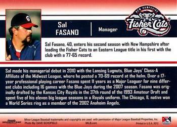 2012 Grandstand New Hampshire Fisher Cats #1 Sal Fasano Back